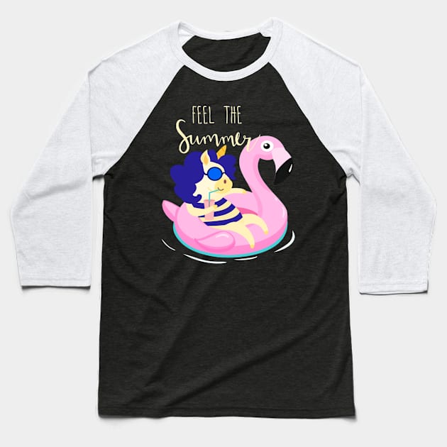 cute unicorn relaxing in the swimming pool design Baseball T-Shirt by Sticker deck